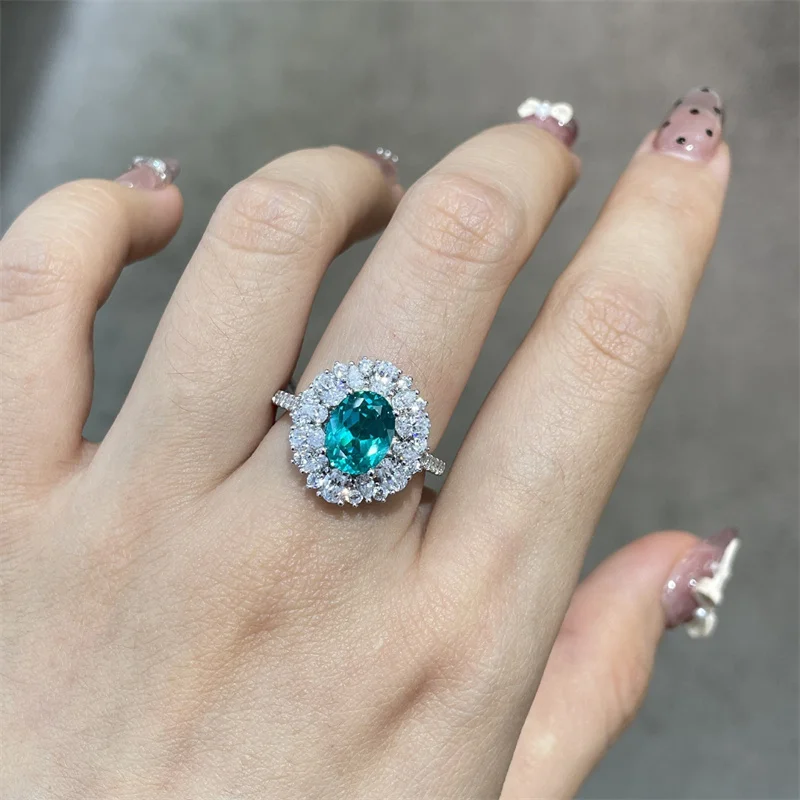 

ZFSILVER, серебро 925, роскошный тренд, культивированный дизайн драгоценных камней, овальное кольцо Параиба для очарования, женские вечерние ювелирные изделия, подарок E3-0190 R3-0657