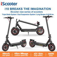 iScooter-i10 Electric Scooter, 650W motor, 45KM Range & 40KM/H, 42V/15Ah battery, Foldable E Scooter with Map APP & Turn Signal
