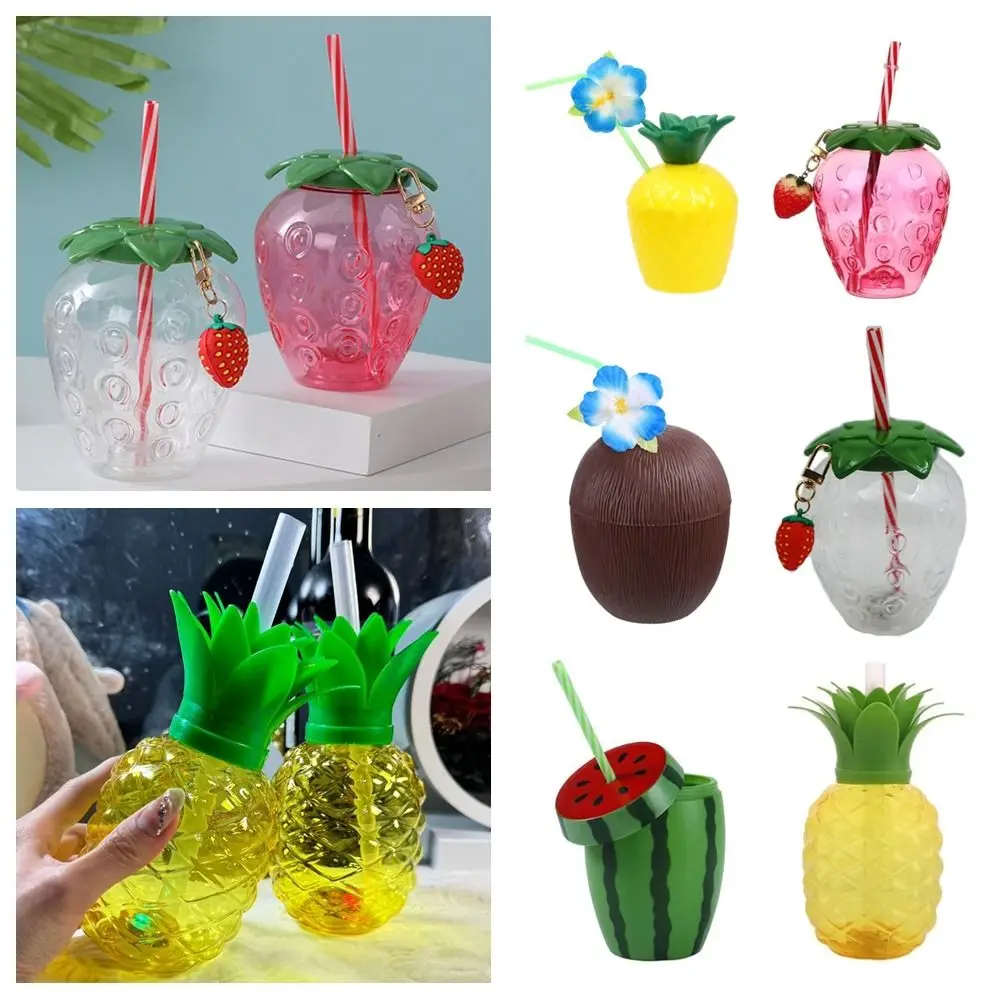 

Lovely Cartoon Fruit Straw Cup Strawberry Pineapple Food Grade Plastic Water Bottle Multicolor Cold Water Drinkware Summer