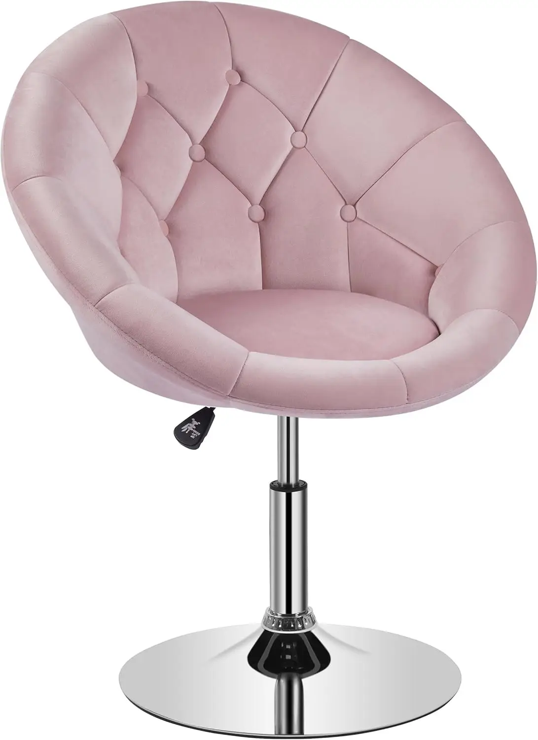 Vanity Chair Makeup Velvet Round Tufted Back Swivel Accent with Chrome Frame Height Adjustable for Room, Bedroom, Pink