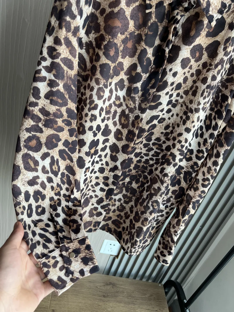 Animal Print Shirt for Women traf 2024 Autumn Basic Leopard Print Button-down Long-sleeved Shirt