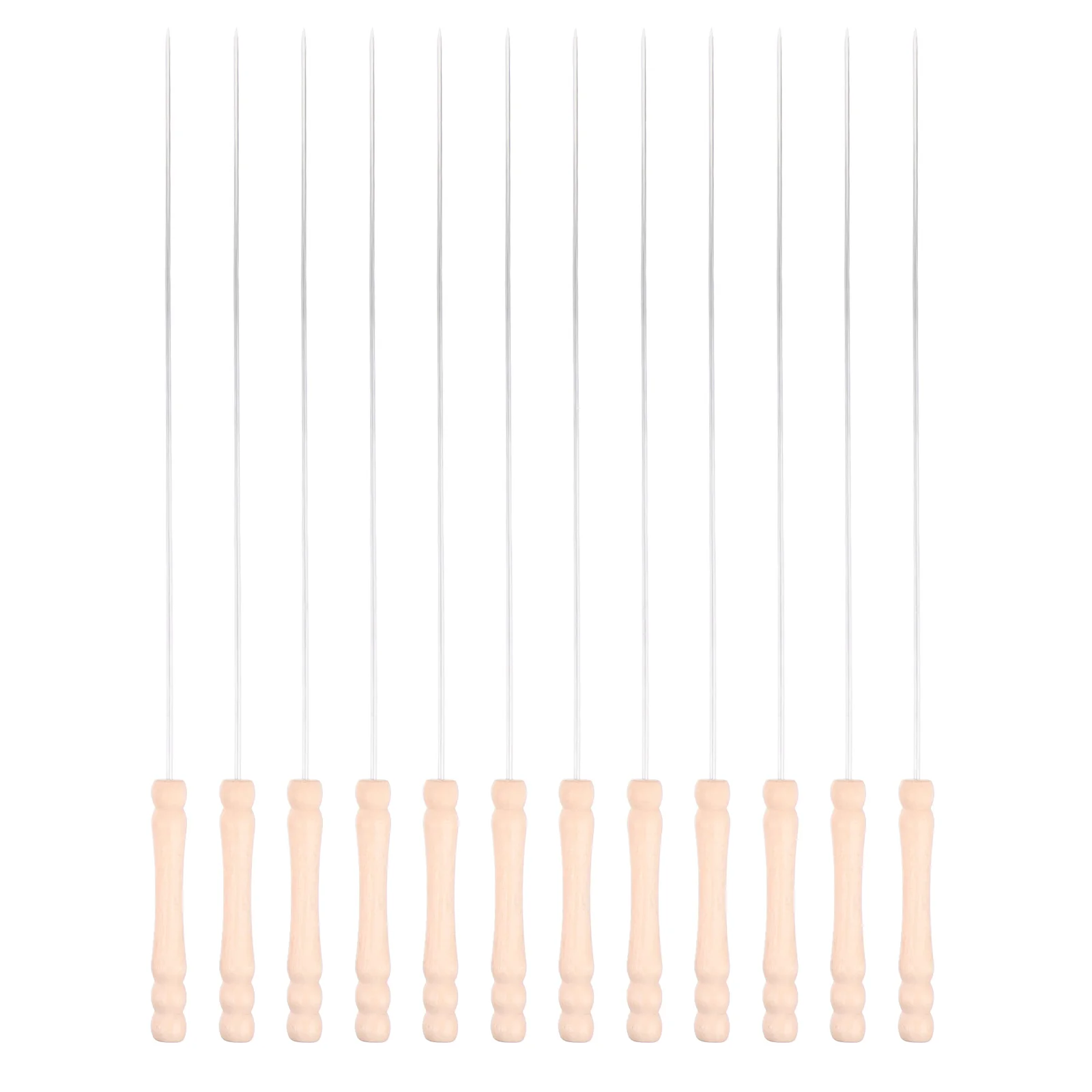 

12pcs Sticks Wooden Handle Durable Grilling Skewer Stainless Steel Barbecue String Barbecue Tools for Party Outdoor