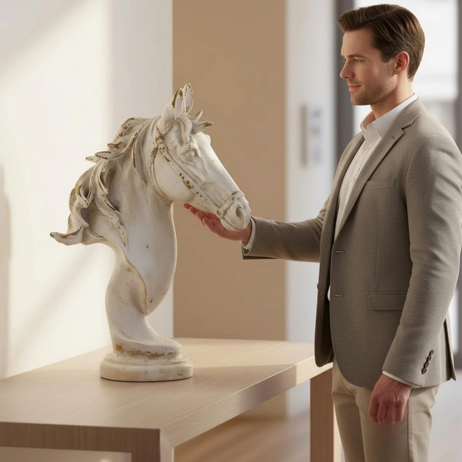 Horse Bust Sculpture Tabletop Display Horse Head Bust Ornament Aged Finish Home Decoration Stable Base for Entryway