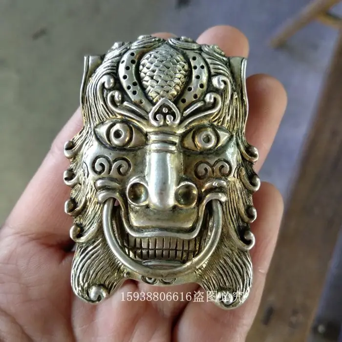 Ware Collection: White Copper, Gilded Silver, Men's Belt Buckle, Dominant, Auspicious Beast, Old Man