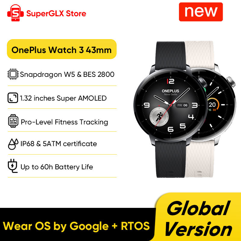  2025 New OnePlus Watch 3 43mm Global Version Smart Watch 1.32" AMOLED Display Up to 60h Battery Life Wear OS by Google GPS NFC 
