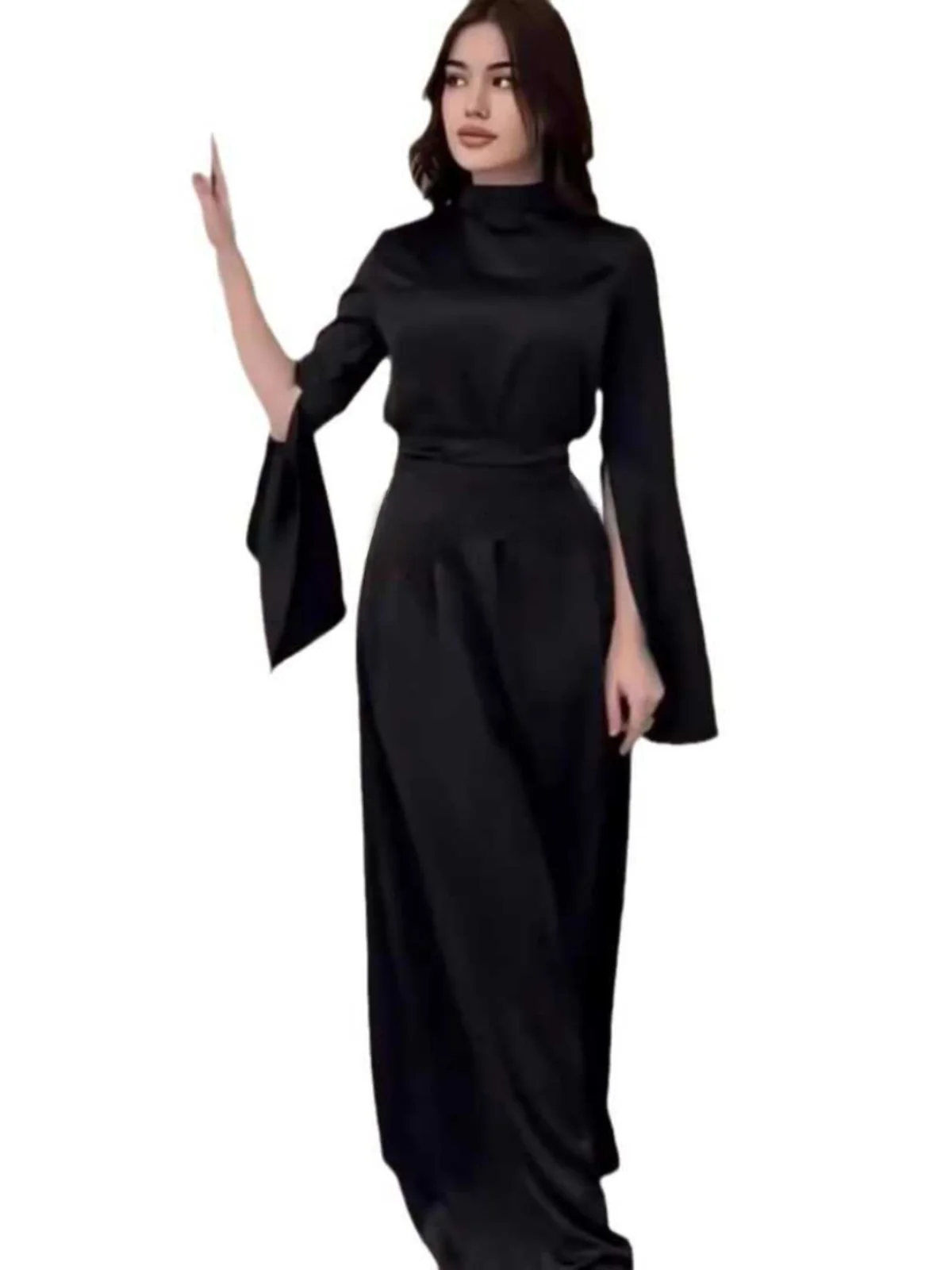 Vestido Largo de Satén de Acetato Premium con Cintura Alta y Ajustada para Mujer, Nuevo para Primavera y Otoño