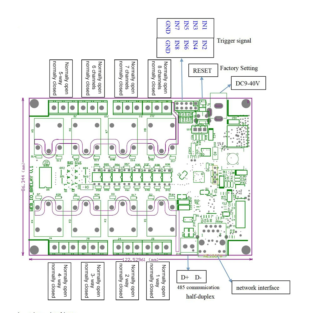 NC-1000 Ethernet RJ45 TCP/IP WEB Remote Control Board with Built-in 8 Channel Relays AC 250V 485 Networking Controller