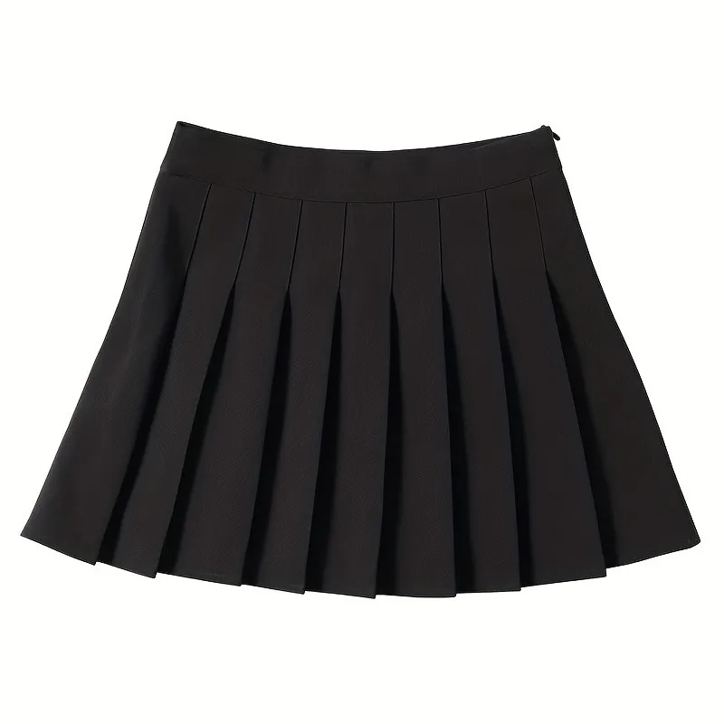 Black Y2K High Waist Pleated Mini Skirt Women's A-Line JK Style Zipper Skirt with Built-in Safety Shorts Summer Fashion
