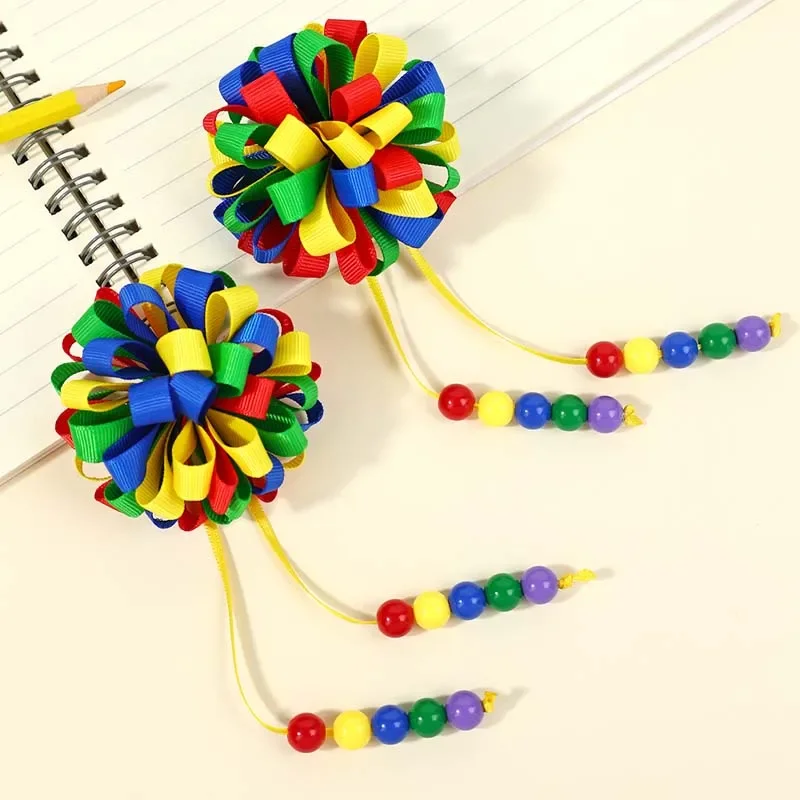 Oaoleer 2Pcs Ribbon Flowers Hair Clips Sweet Girl Tassel Pendant Hairpin Kids Headwear Barrettes Back To School Hair Accessories