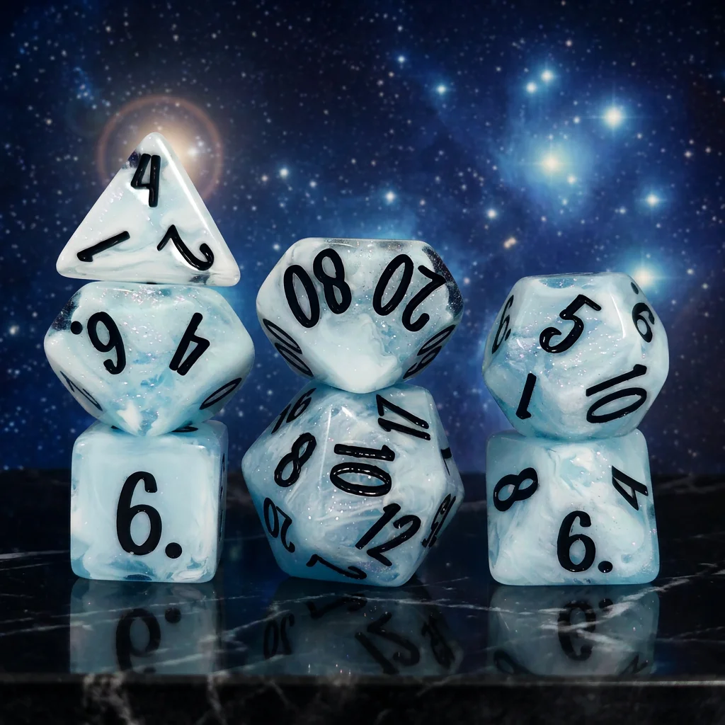 7Pcs Bluebell Flower Light Blue Glitter Resin Polyhedral Dice Set, DND Dice For Dungeons&Dragons TRPG Tabletop Role Playing Game