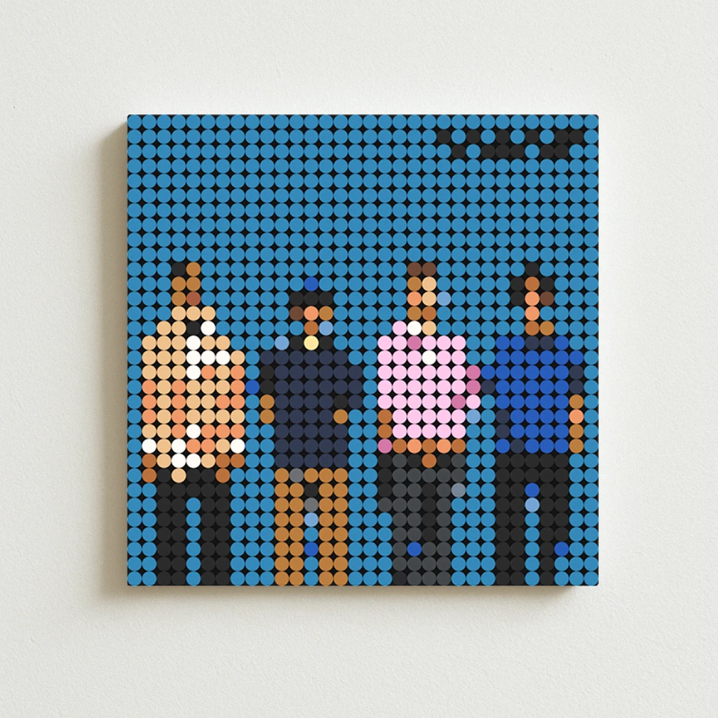 

Постер-мозаика из кирпичиков с обложкой альбома Weezer Blue Album, DIY, пиксельное искусство, альтернативный рок, инди-музыка, подарок, декор для дома, настенная живопись