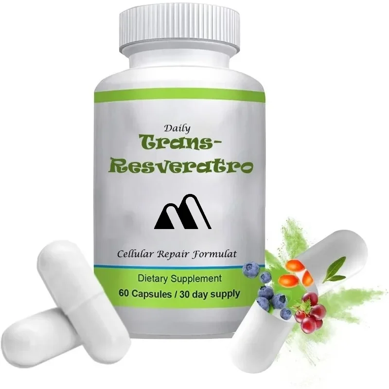 Trans Resveratrol Supplement 600mg - Natural Antioxidant, Polyphenols, Anti Aging Support-60 Capsules, 30 Day Supply