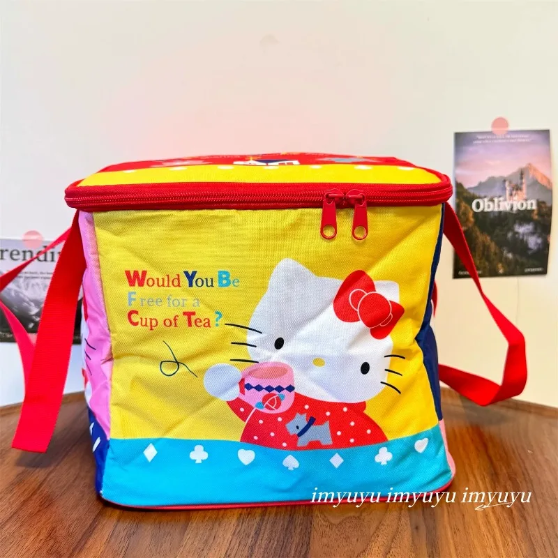 

Kawaii Hello Kitty Storage Bag Cartoon Girl Gift Anime Large Capacity Foldable Insulation Picnic Women Accessories Toy Wholesale