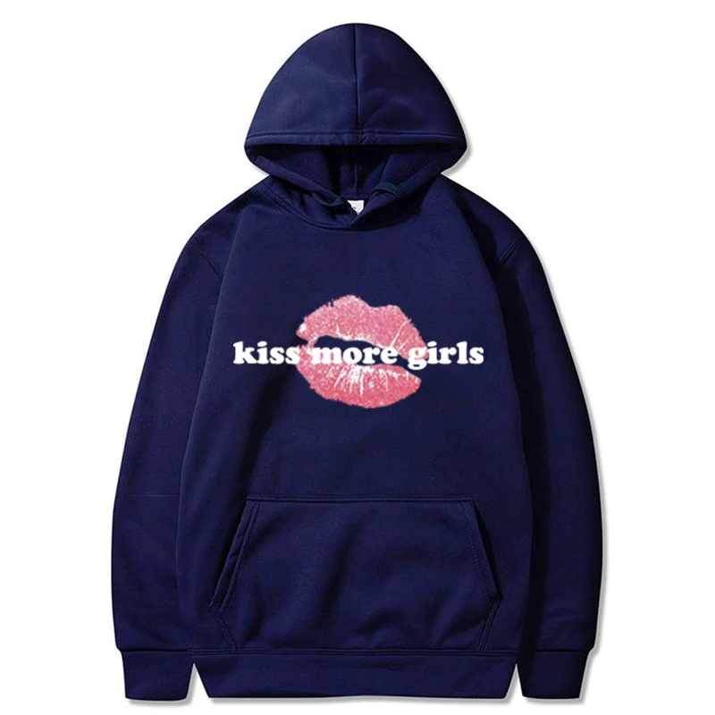 Kiss More Girls Graphics Hoodies Winter Women Sweatshirt Casual Pullover Letter Print Emo Girl Streetwear Vintage Harajuku Coat