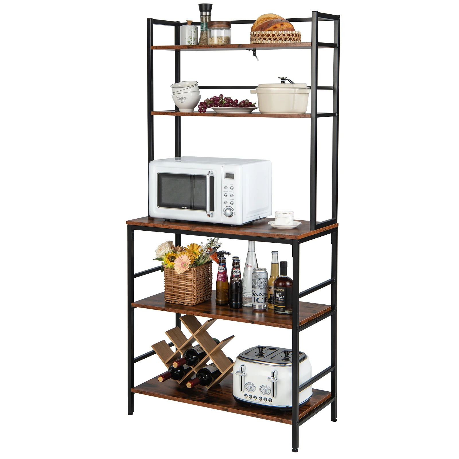 5 Floors Kitchen Shelf Stand Shelf Microwave Shelf Freestanding Vintage Bakery Shelf kitchen Dining Room Metal Frame