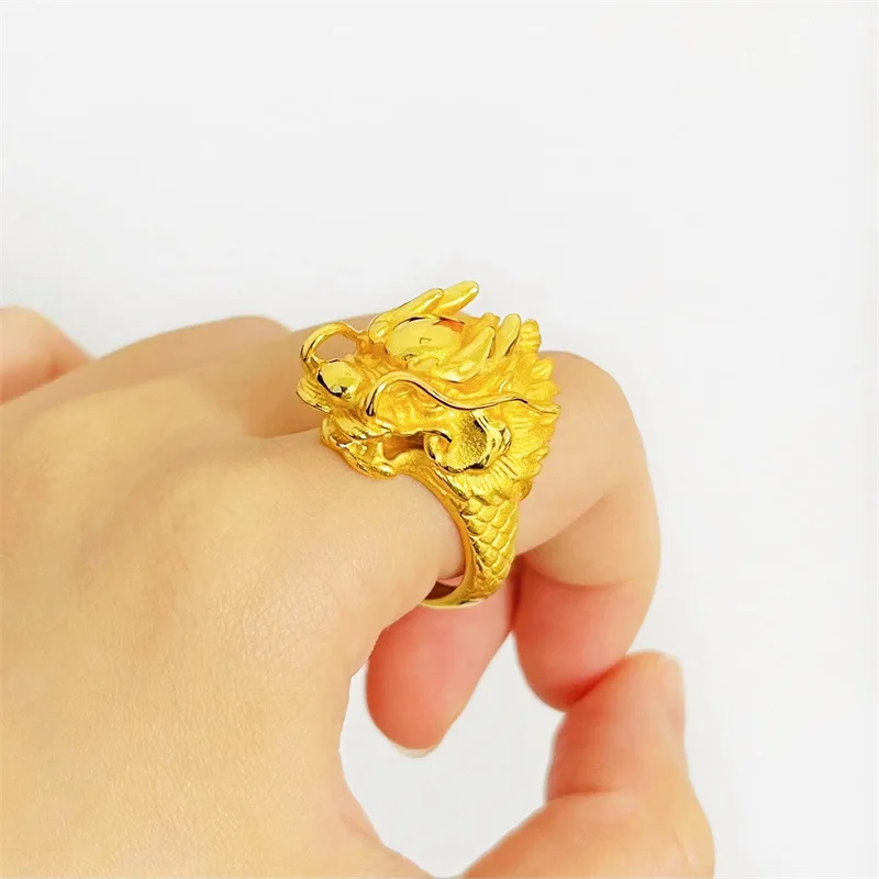 Fine Jewelry Real 18K Gold Color Dragon Head Living Ring Embossed Dragon for Men's Rings Wedding Party Christmas Jewelry Gifts