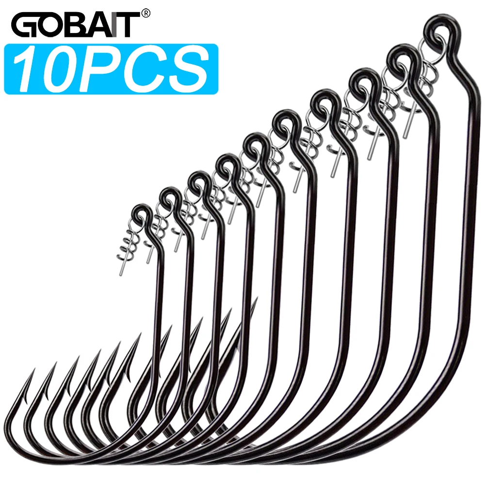 10PCS Screw Lock Hook 1# 9/0# Offset Worm Hooks with Spring Twist Pin Sharp Crank for Soft Lure Fishing Spring-lock Fishhook