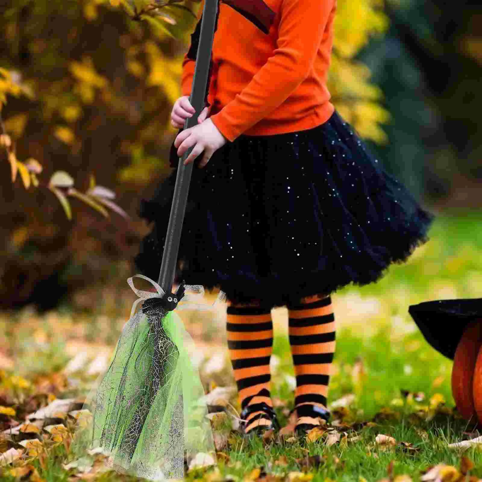 Broom Long-lasting Use Broomstick Halloween Party Costume Accessory Witch Toy Cloth