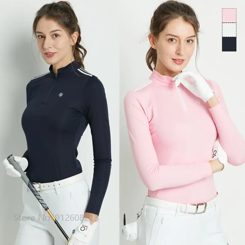 

SWAN LOVE GOLF Long Sleeve Tops Women Quick Dry Golf Shirt Slim Zipper Collar Sport T-shirt Ladies Breathable Golf Apparel S-XXL