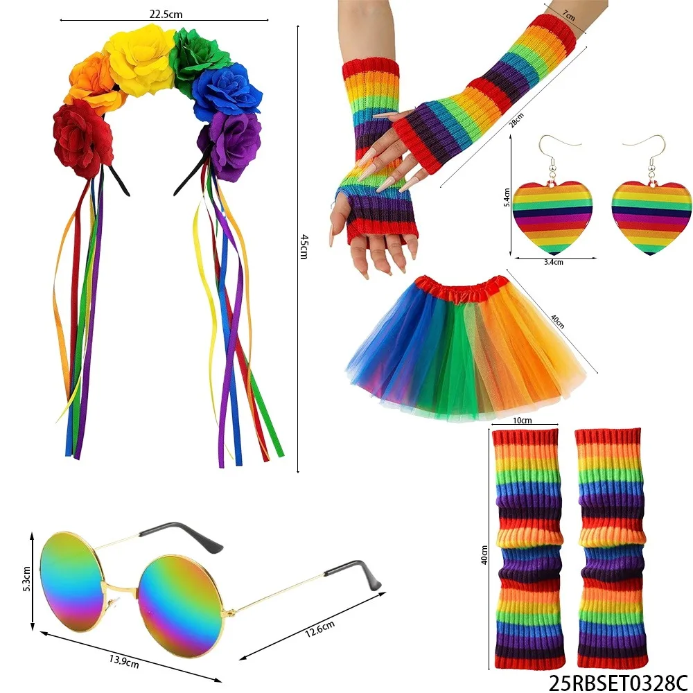 Pride Party Dress Up Rainbow Rose Ribbon Headbands Love Earrings Colorful Skirts Gloves Leg Hoods and Other Accessories
