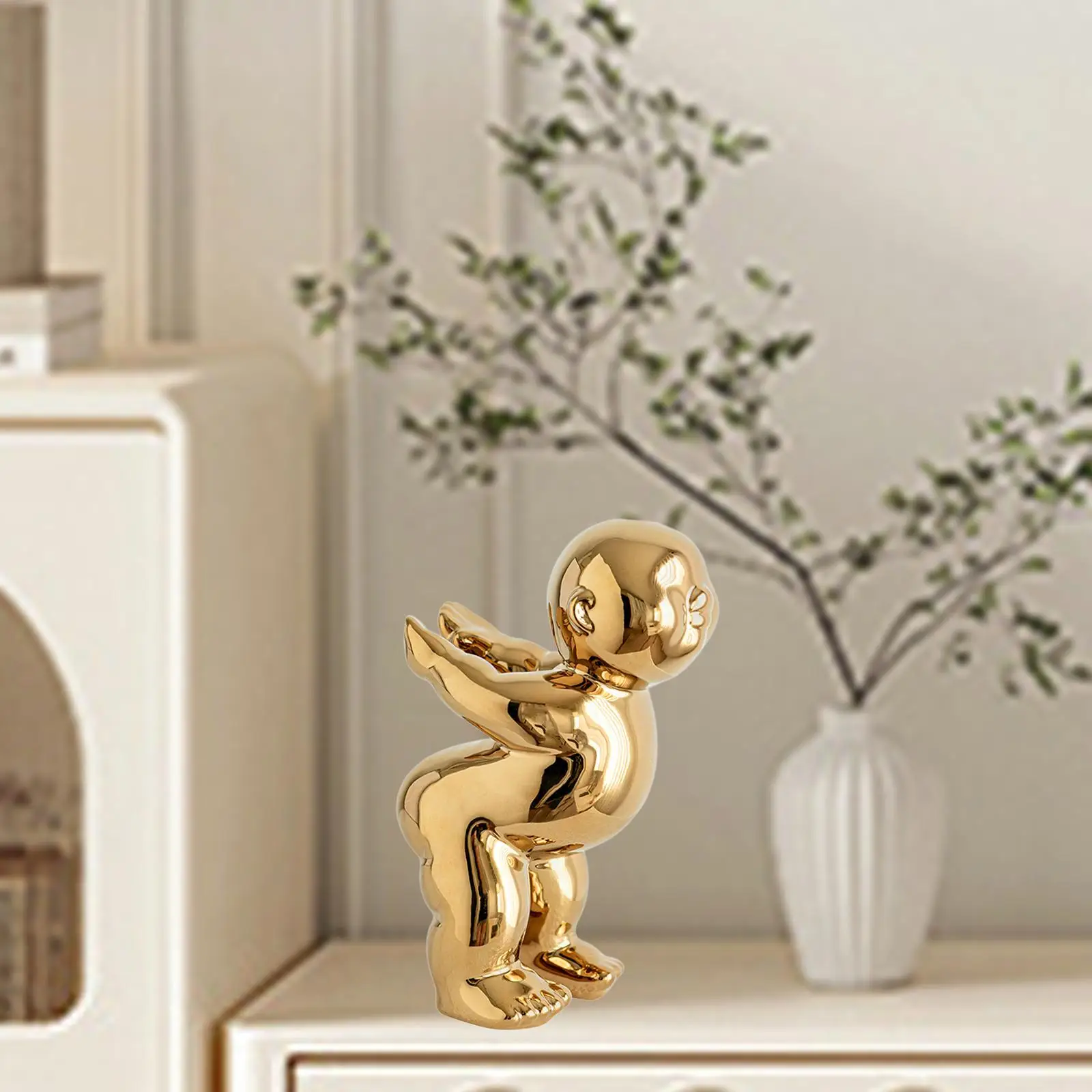 Ceramic Little Man Sculpture Book End Golden Color 10.2x8.8x17cm Anti Slip Base Decorative Figurine for Home Decor Versatile