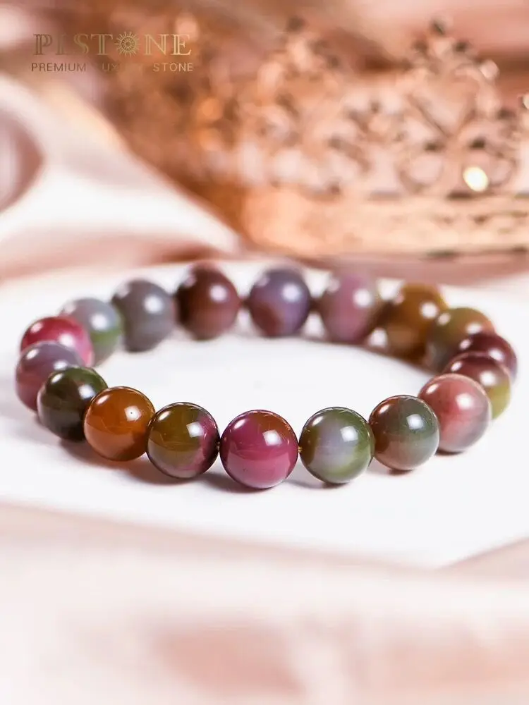 Natural Crystal Gradient Color Peach Pink Colorful Yanyuan Agate Bracelet