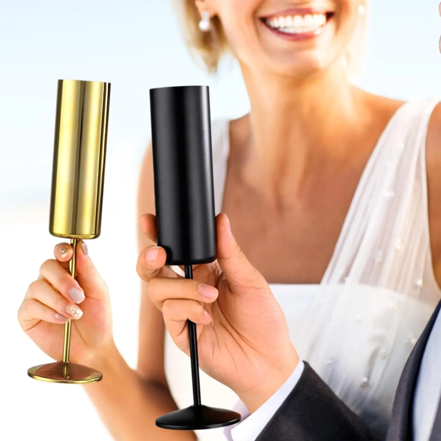 4 упаковки изолированных флейт для шампанского из нержавеющей стали, стаканы с золотым ножом 6 унций для вечеринки, свадьбы, дня рождения, Рождества