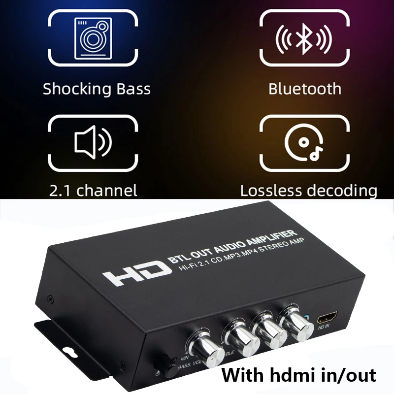 

2.1CH 80W×2(L/R)+80W(sub) Class D Stereo Digital Audio Amp with Subwoofer HDMI Output forcar/marine/outdoor passive speakers