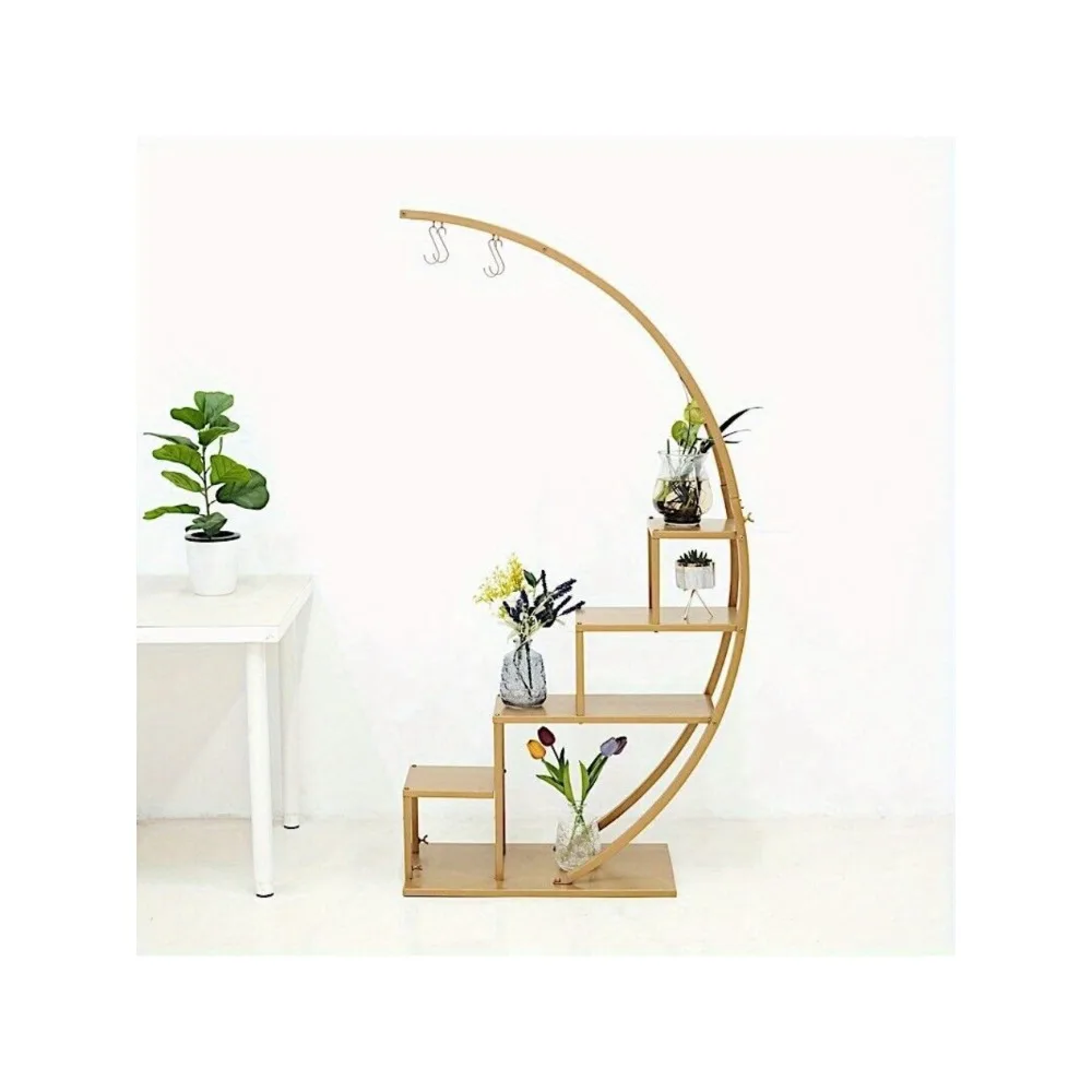 

4.5 feet Gold 4 Tier Metal DISPLAY STAND Half Moon Ladder Plant Shelf Rack Party