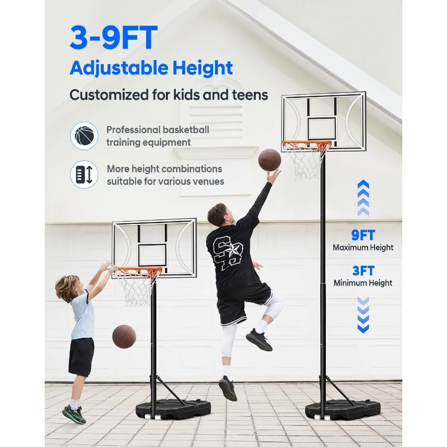 HEROPRO バスケットボールフープ 調節可能 3.310フィート 40インチの耐衝撃性バックボード付き ポータブルバスケットゴール 若者・ティーン向け 屋外・屋内用