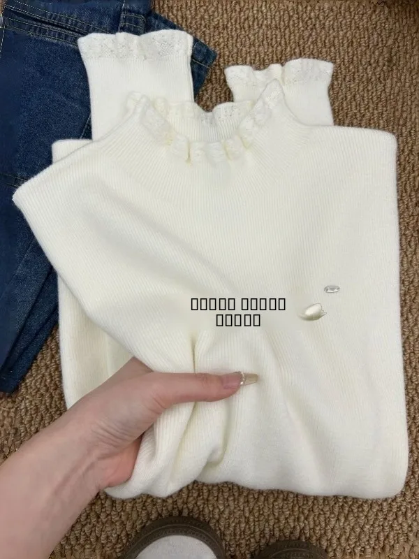 เสื้อสเวตเตอร์ถักลูกไม้สวยงามสำหรับผู้หญิง แฟชั่นฤดูใบไม้ร่วงฤดูหนาว ใส่ซ้อนเลเยอร์ได้ คอสูง เนื้อผ้านุ่มสบาย เหมาะสำหรับเป็นเสื้อตัวใน