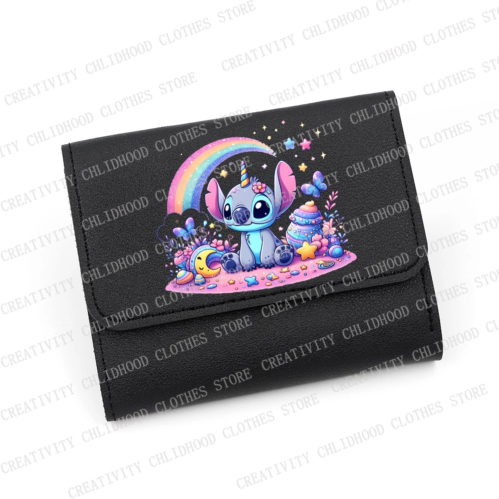 Stitch Short Small Wallets Disney Bags Student Billfold Cartoons Monster Triple Fold Card Holder Girl ID Bag Fashion Portable