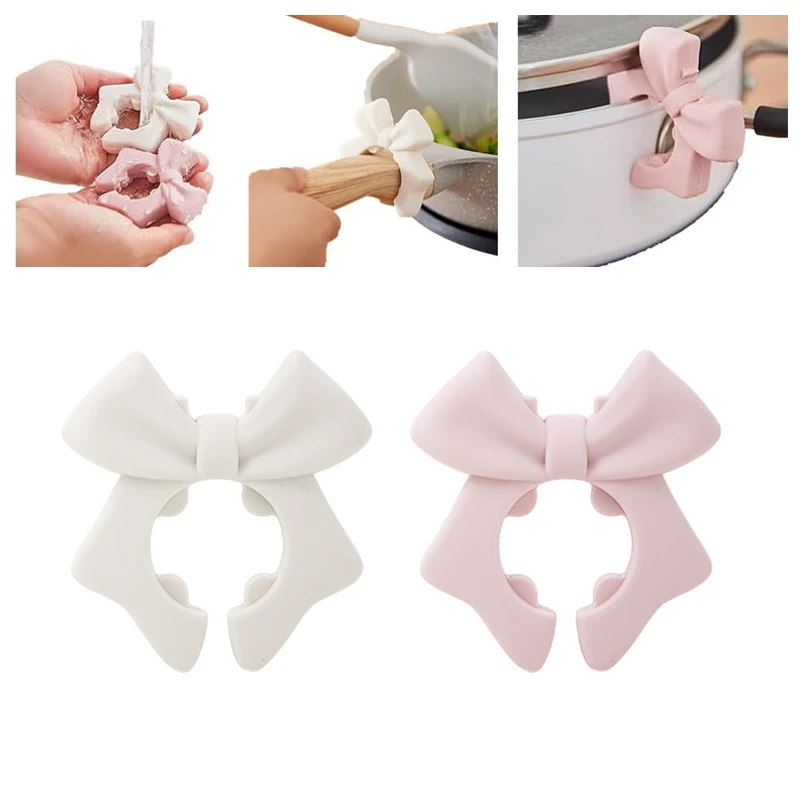 

Держатель лопатки с бантом, силиконовая подставка для ложки в форме лука, противоожоговый силиконовый держатель для посуды, держатель ложки для силиконового зажима для кастрюли