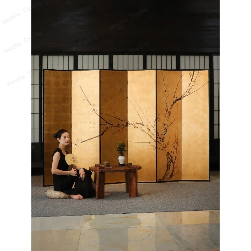 Screen partition living room entrance entrance decorative tea room Chinese plum blossom screen hand-painted