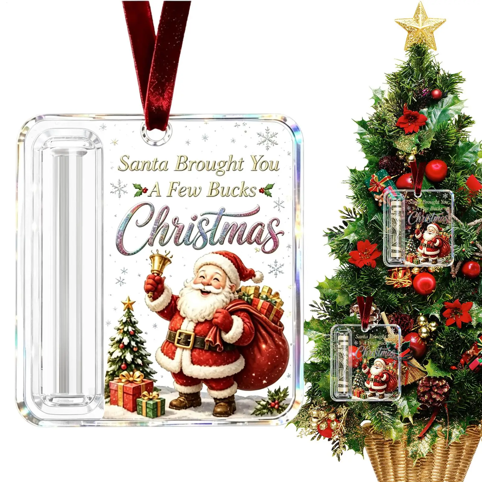 Ornement décoratif en acrylique pour suspendre sur un sapin de Noël, idéal pour offrir des cadeaux en espèces lors d’une fête, parfait pour les cadeaux de Noël et du Nouvel An, pour les enfants, 1 pièce.