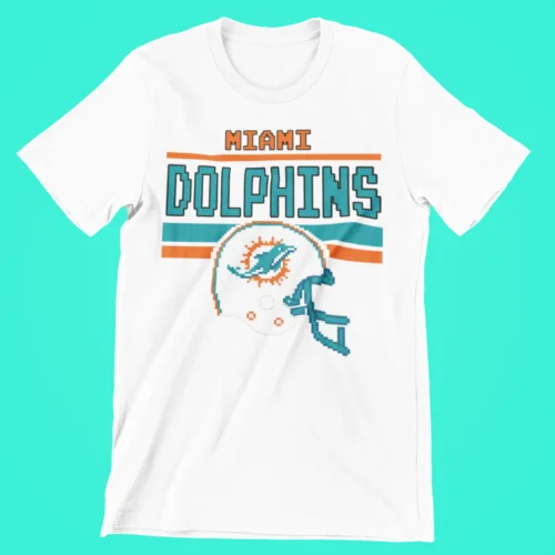 

Miami Dolphins Tecmo Bowl Throwback Retro NES Pixel Art 8 Bit Graphic T-Shirt