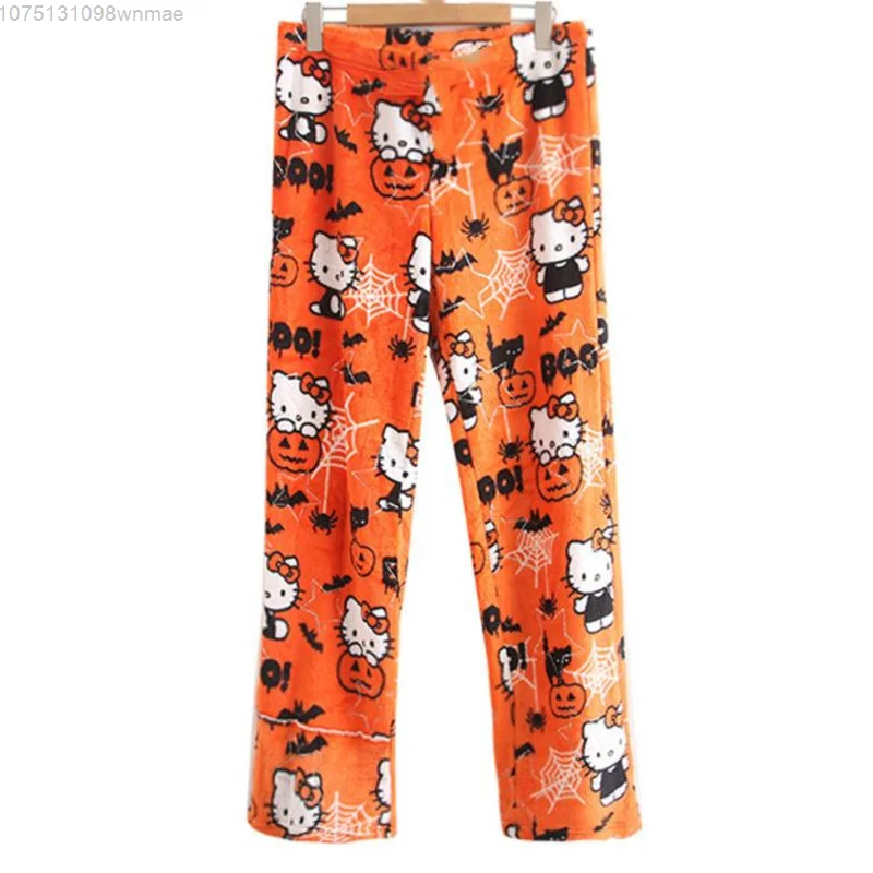 Sanrio Christmas & Halloween Hello Kitty Cotton Sleep Bottoms Cute Cartoon Flannel Pajama Pants Women Autumn Casual Home Pants