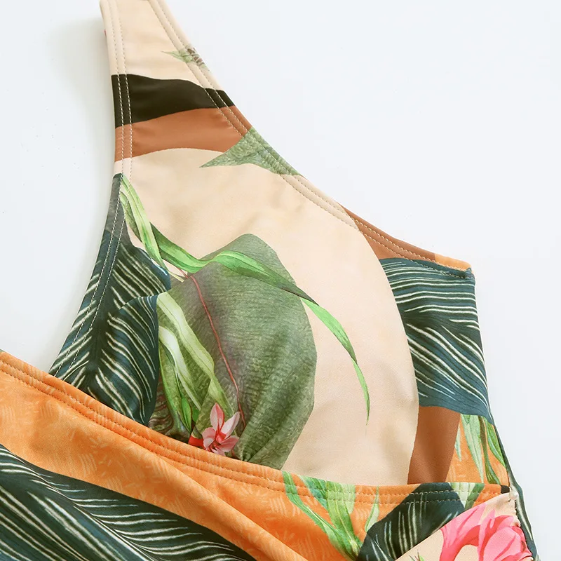 Ensemble de maillot de bain deux pièces à imprimé floral croisé sur le ventre, robe longue à motif léopard, vêtements de plage, nouveau, 2023