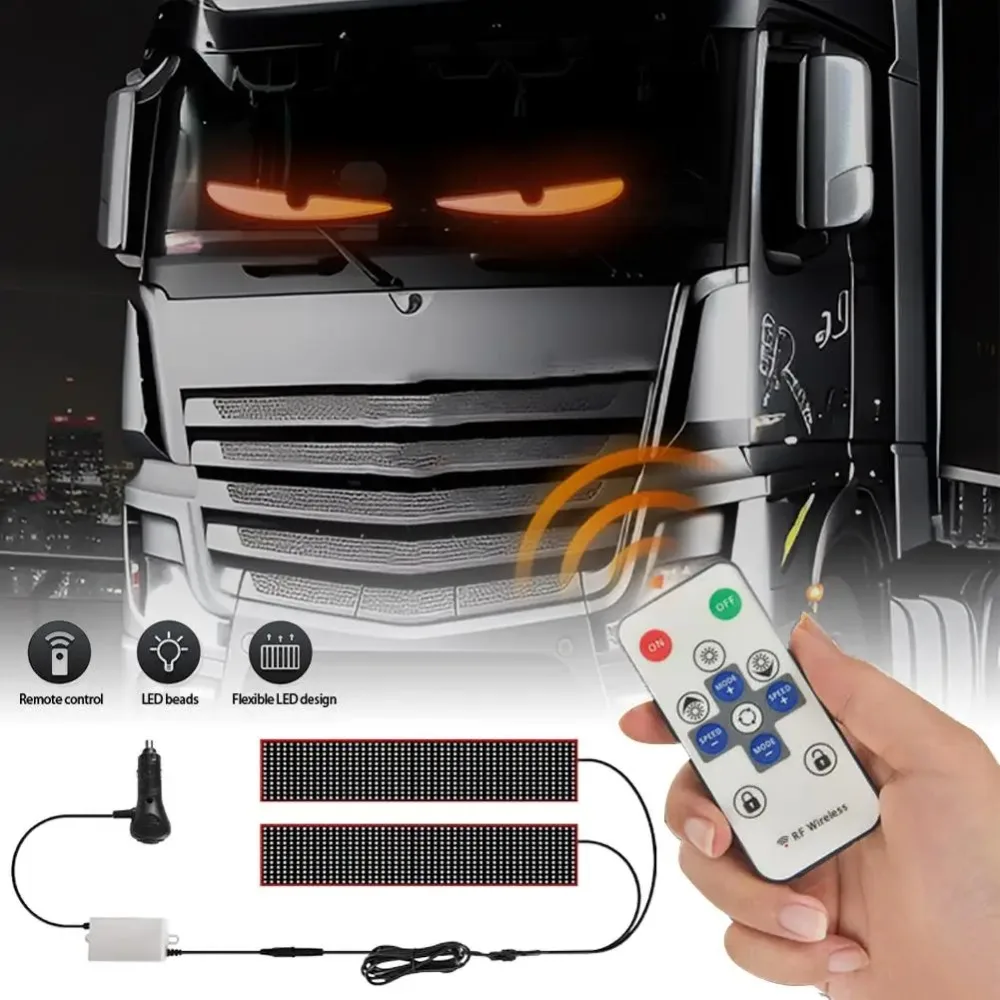 

Remote Control Truck Devil's Eye Light Colorful Flexible LED Windshield Display Multi-Mode Dynamic Demon Eye Light Car Decor