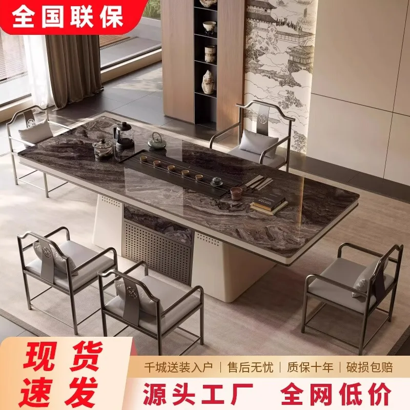 Rock slab tea table embedded office household tea table and chair combination kettle living room coffee table tea integrated
