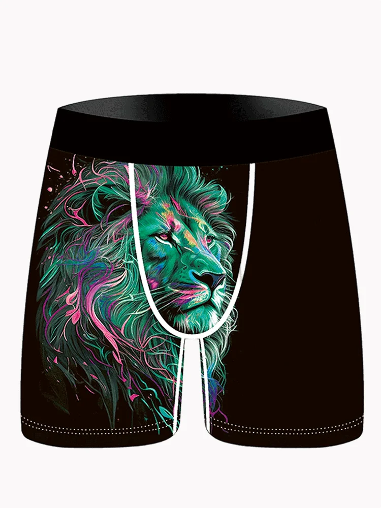 Lion Realistic Pattern Printed Boxing Shorts Knitted Elastic Moisture Absorbent Breathable Men Soft Light Skin Men's Underwear