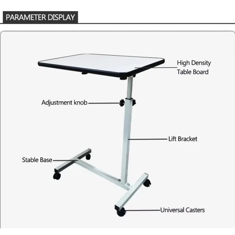 ارتفاع قابل للتعديل مستشفى الطبية المنقولة رفع الميل المرضى تناول الطعام فوق السرير طاولة السرير فوق السرير مع عجلات #4