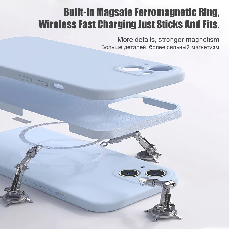 For Magsafe Magnetic Liquid Silicone Case For iPhone 15 13 11 12 14 Pro Max Mini XS XR X 8 Plus SE Wireless Charging Phone Cases - náhled 5