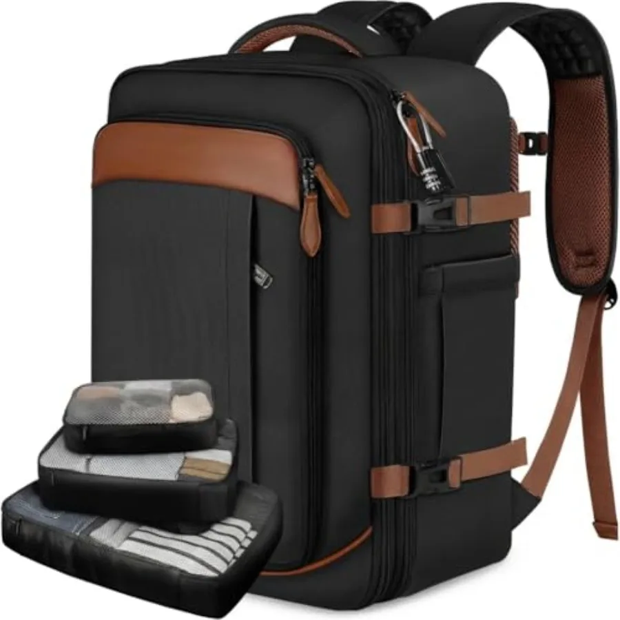 

40L Travel Backpack Flight Approved Carry On for Men Women Expandable Weekender Bag with 3 Packing Cubes Water Resistant Anti-T