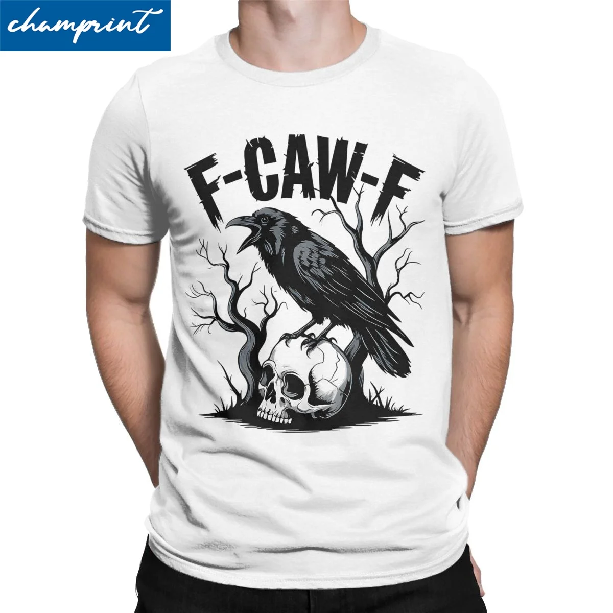 

Новинка F-Caw-F, футболка с черной птицей и черепом для мужчин и женщин, футболка с круглым вырезом из 100% хлопка, футболки с короткими рукавами, одежда с графикой