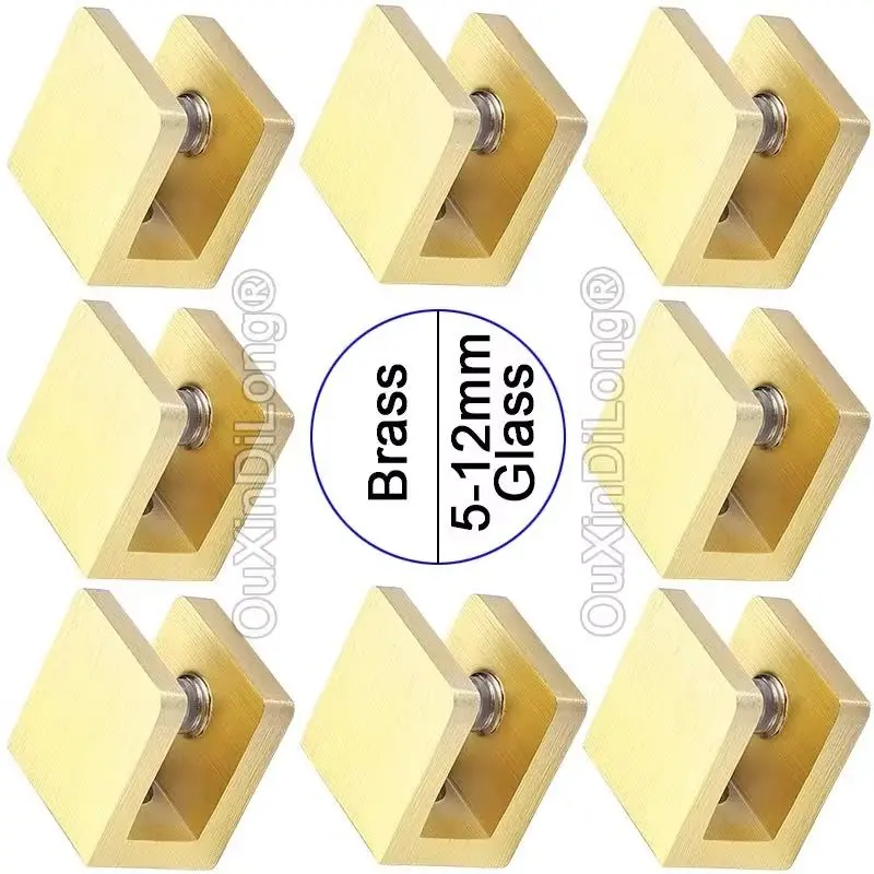 

Фирменная Новинка, 8 шт., твердые латунные зажимы для стекла, матовое золото, опорные кронштейны для полки для ванной комнаты без сверления для стекла толщиной 5-12 мм