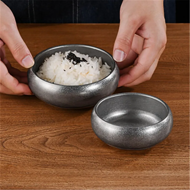 الضحلة الرجعية 304 وعاء من الفولاذ المقاوم للصدأ طبقة مزدوجة أطباق شوربة الأرز الاطفال وعاء تغذية المطبخ مطعم الغذاء الحاويات