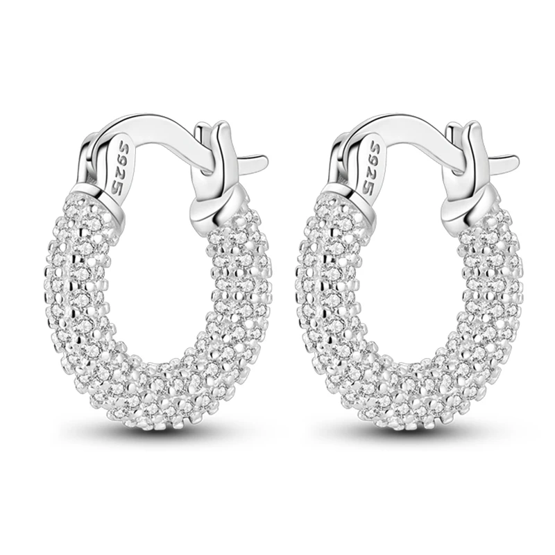 Popular 925 Sterling Silver Brilliant Stone Inlaid Circular Ear Ring Hoop Earrings For Women Fine Party Jewelry Gifts