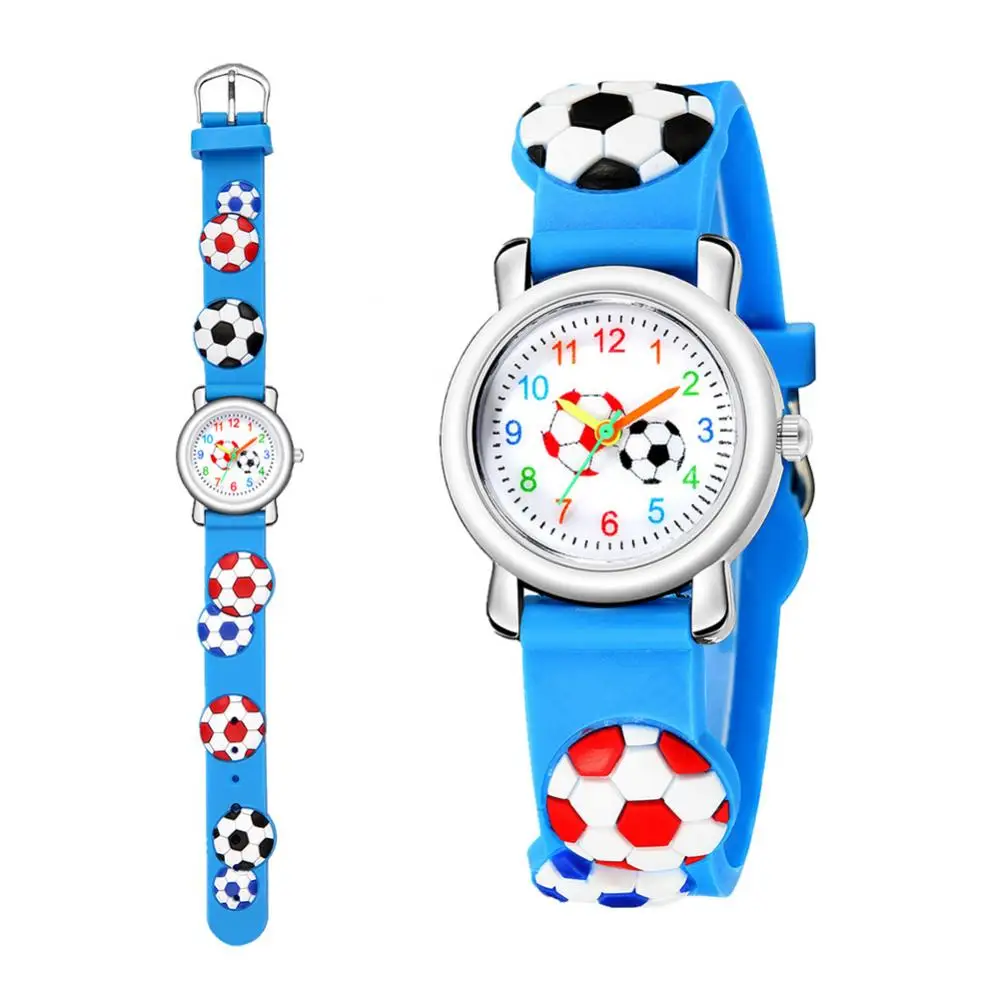 Cartoon 3D Football Pattern Kids Watch Boys Girls Children Wrist Watch Clock Wristwatch Quartz Watch Student Time Clock Gift