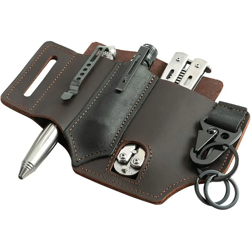 Multifunctional Waist Bag Tool Sheath EDC Leather Flashlight Holster Tactical Pen Case Storage Bag Pen Sheath Pocket Storage Bag